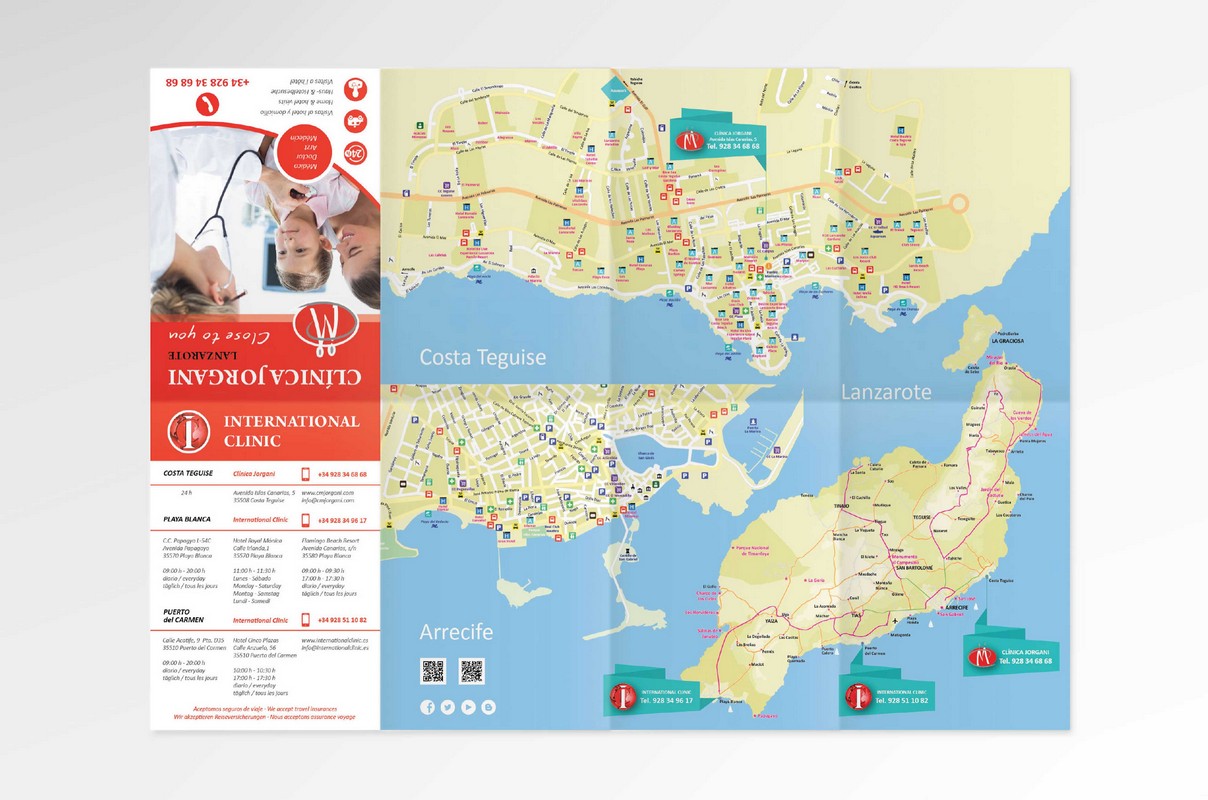 Diseño de Folleto con Mapa para Clínica en Lanzarote